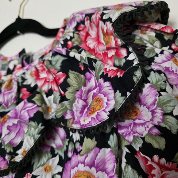 Vtg Floral Peasant Midi Dress Sz Small Collar Cottage Prairie Puff Sleeve Ruffle - Picture 3 of 12